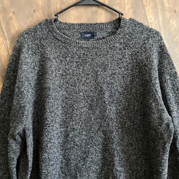 J Crew Mens Sweater Gray Black Crew Neck Pullover Long Sleeve 100% Lambs Wool L - Picture 2 of 11